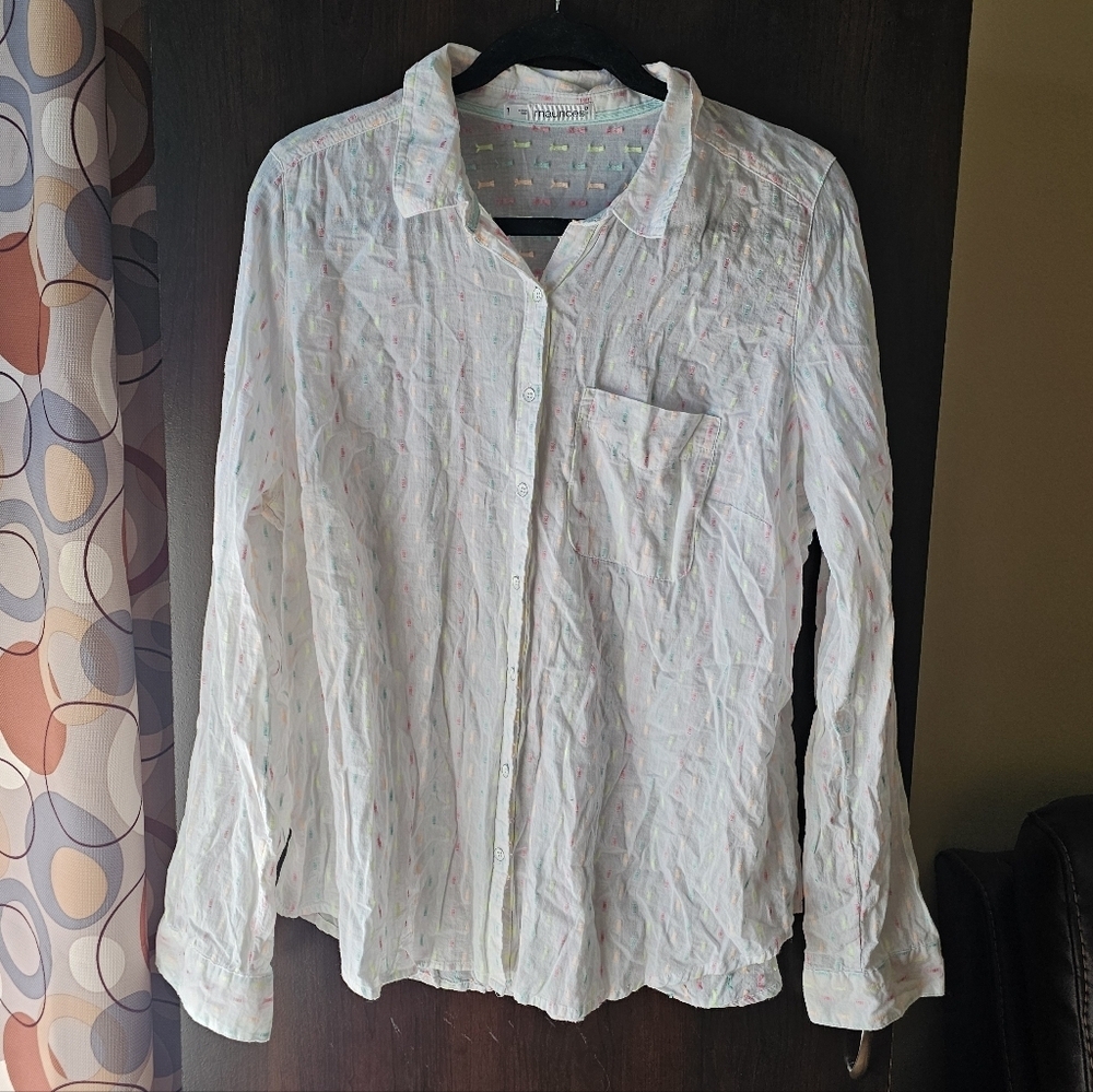 Maurices White Button-Up Shirt with Colorful Confetti Pattern